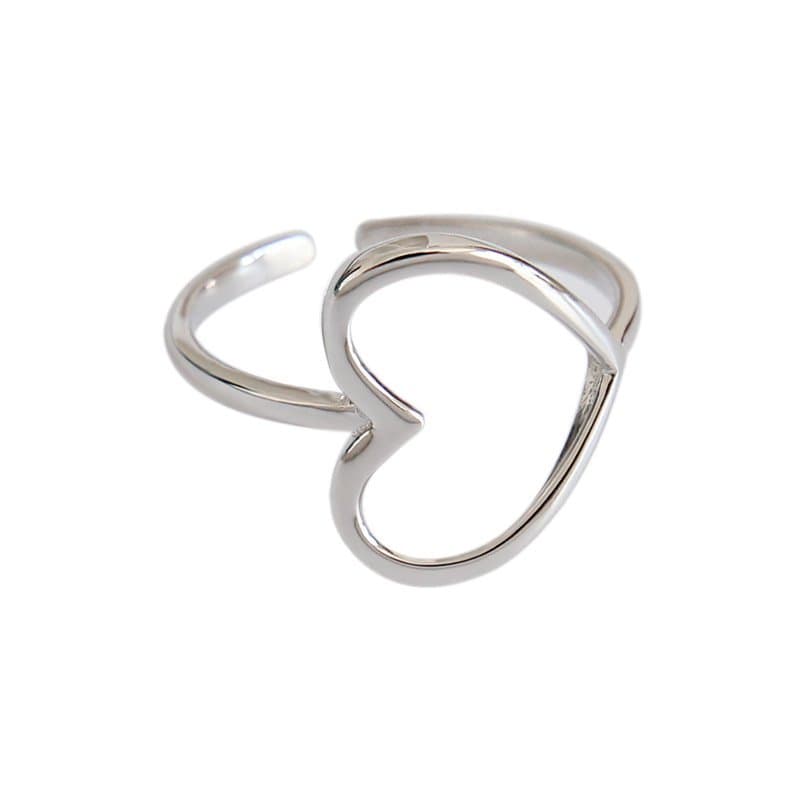 Hollow Heart 925 Sterling Silver Adjustable Ring