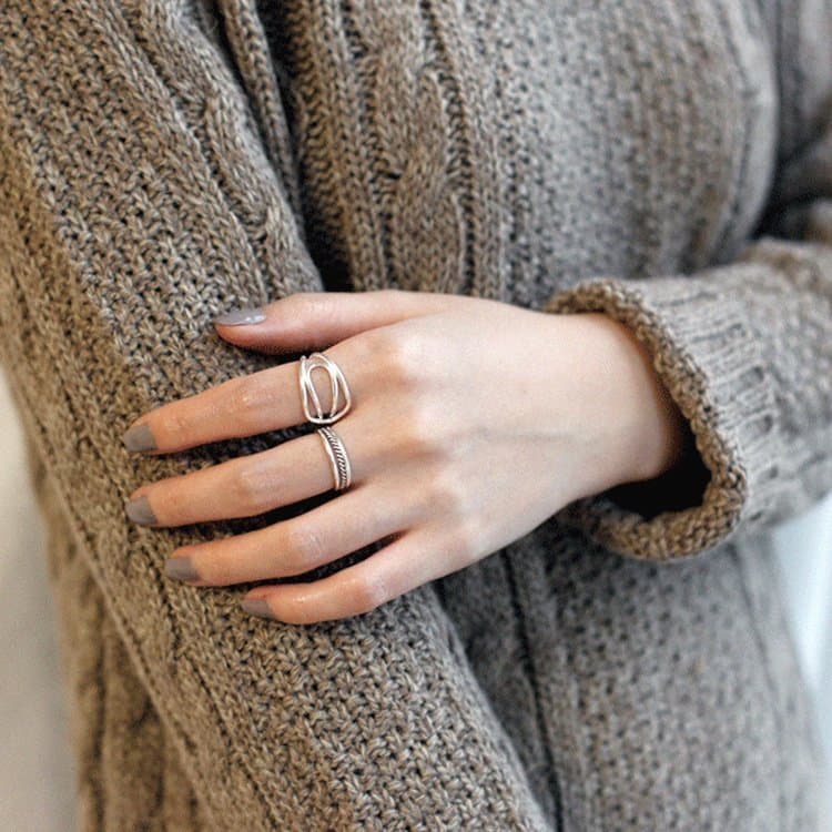 CHIC Hollow Lines Cross 925 Sterling Silver Adjustable Ring