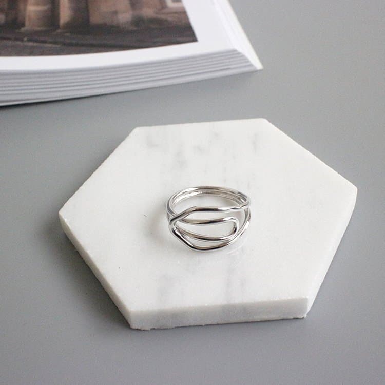 CHIC Hollow Lines Cross 925 Sterling Silver Adjustable Ring