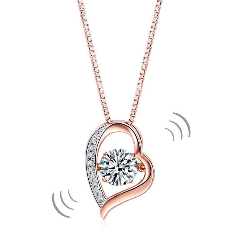 Dancing Stone use Swarovski Zirconia Heart Pendant Necklace Rose Gold Plated