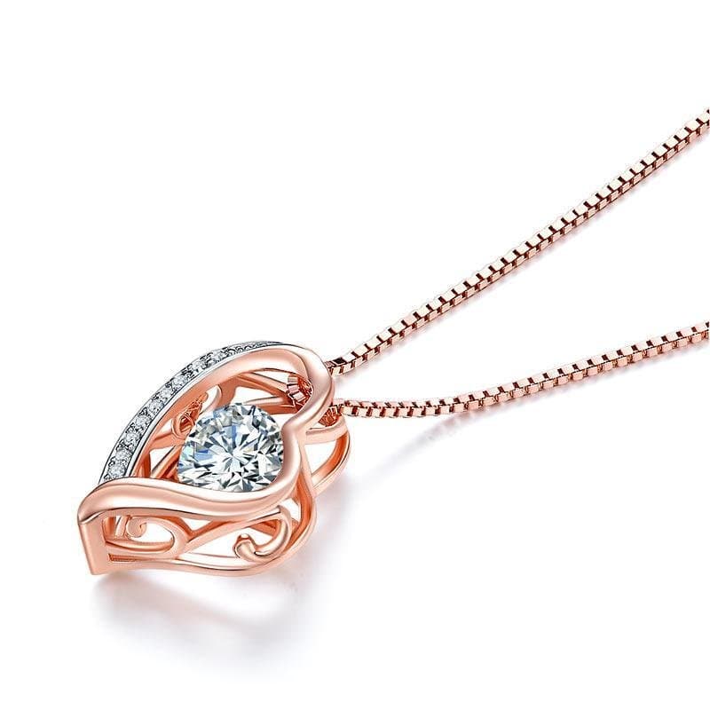 Dancing Stone use Swarovski Zirconia Heart Pendant Necklace Rose Gold Plated