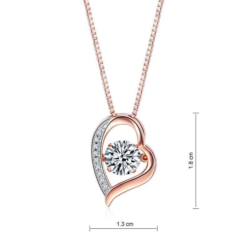Dancing Stone use Swarovski Zirconia Heart Pendant Necklace Rose Gold Plated