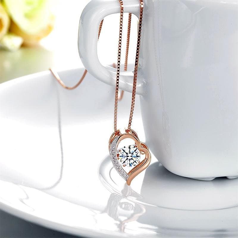 Dancing Stone use Swarovski Zirconia Heart Pendant Necklace Rose Gold Plated
