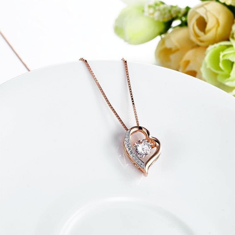 Dancing Stone use Swarovski Zirconia Heart Pendant Necklace Rose Gold Plated