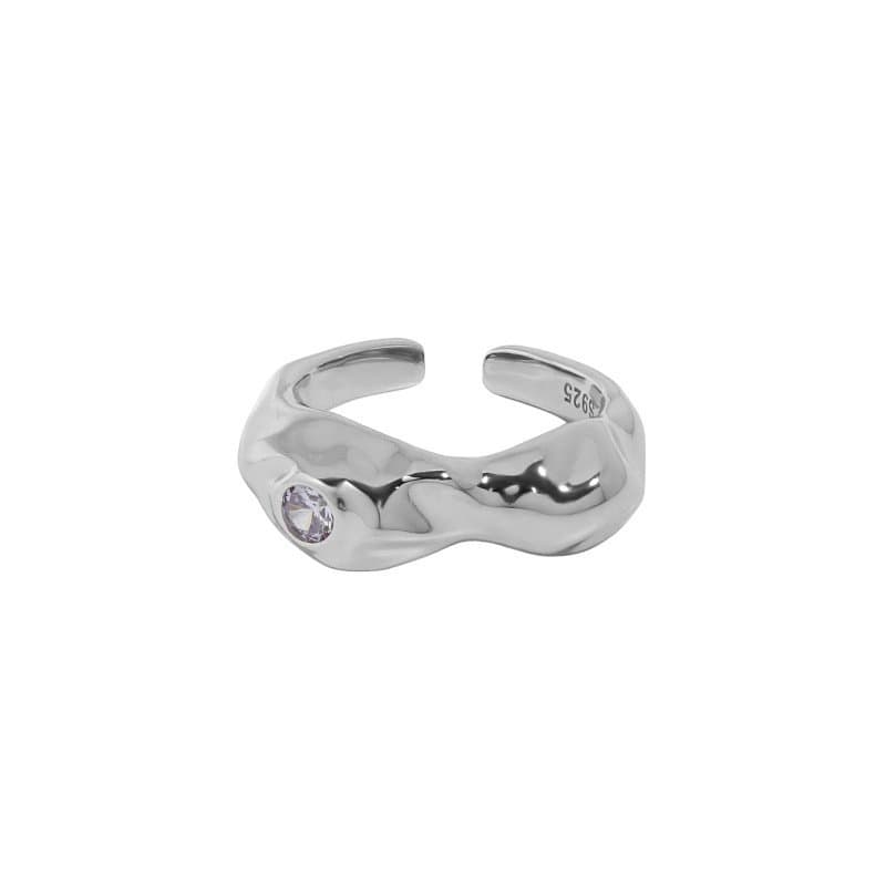 Round CZ Irregular Peanut 925 Sterling Silver Adjustable Ring