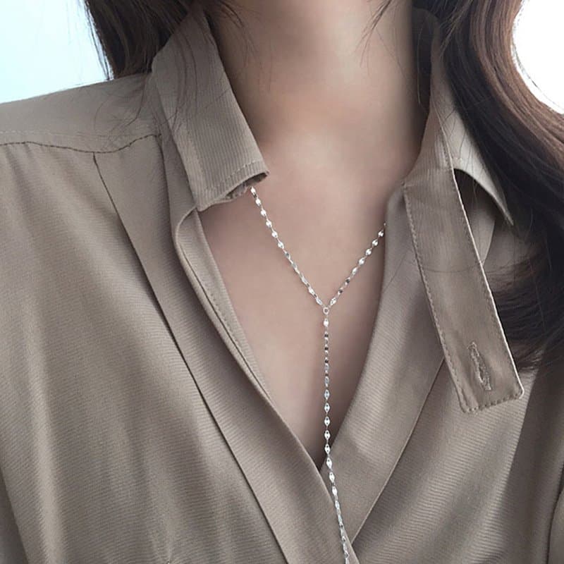 Hollow Chain Y Shape 925 Sterling Silver Necklace