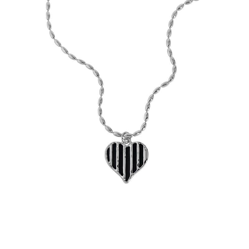 Irregular Black Epoxy Heart 925 Sterling Silver Necklace