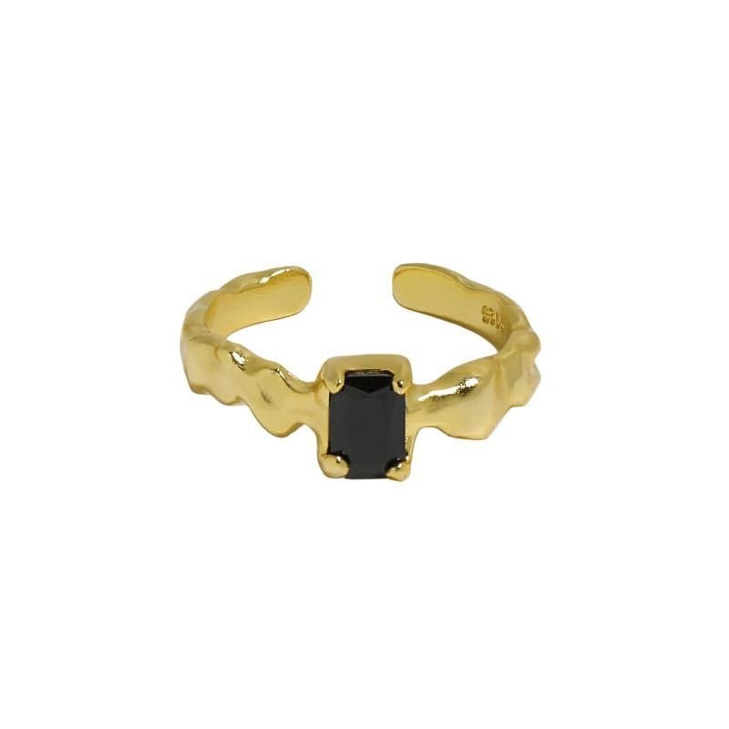 Irregular Black Geometric CZ 925 Sterling Silver Adjustable Ring