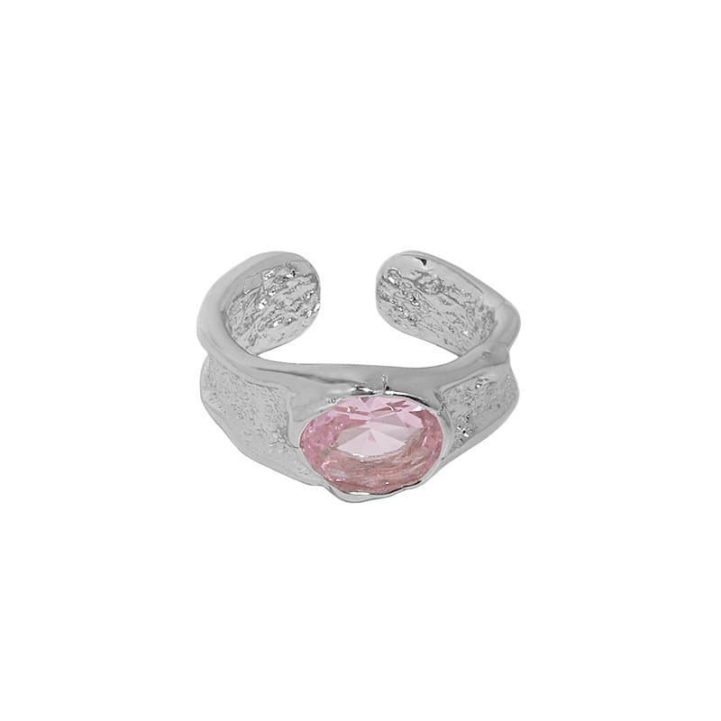 Oval CZ Irregular Wide 925 Sterling Silver Adjustable Ring