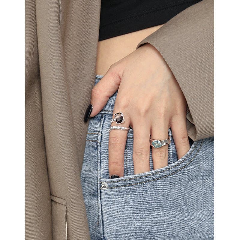 Oval CZ Irregular Wide 925 Sterling Silver Adjustable Ring