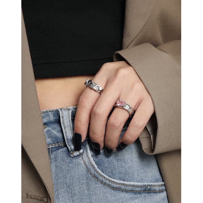 Oval CZ Irregular Wide 925 Sterling Silver Adjustable Ring