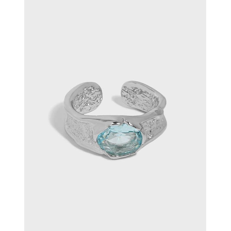 Oval CZ Irregular Wide 925 Sterling Silver Adjustable Ring