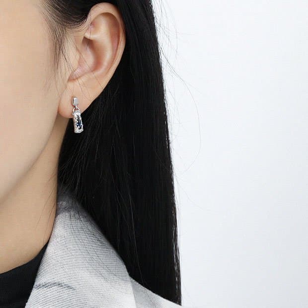 Asymmetric Blue CZ Irregular 925 Sterling Silver Stud Earrings