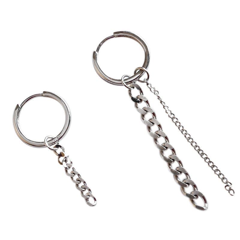 Asymmetric Circle Hollow Chain Tassels 925 Sterling Silver Hoop Earrings