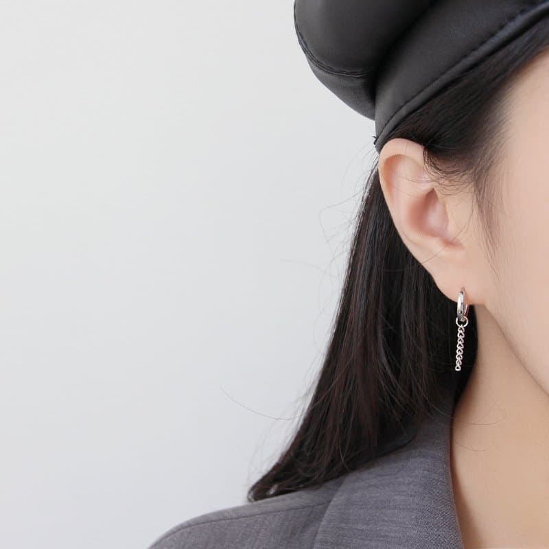 Asymmetric Circle Hollow Chain Tassels 925 Sterling Silver Hoop Earrings