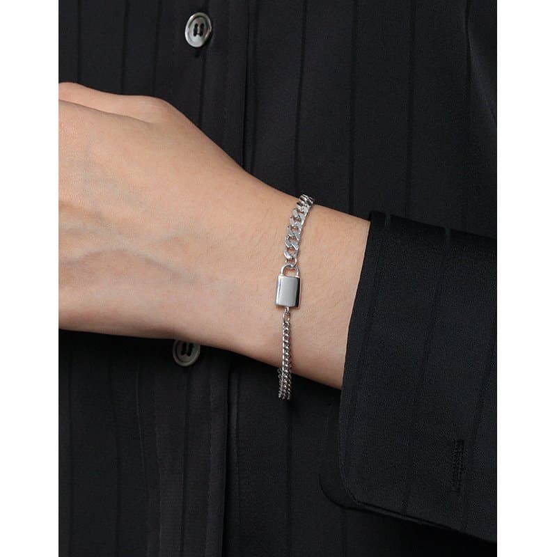 Asymmetric Curb Chain OT 925 Sterling Silver Bracelet