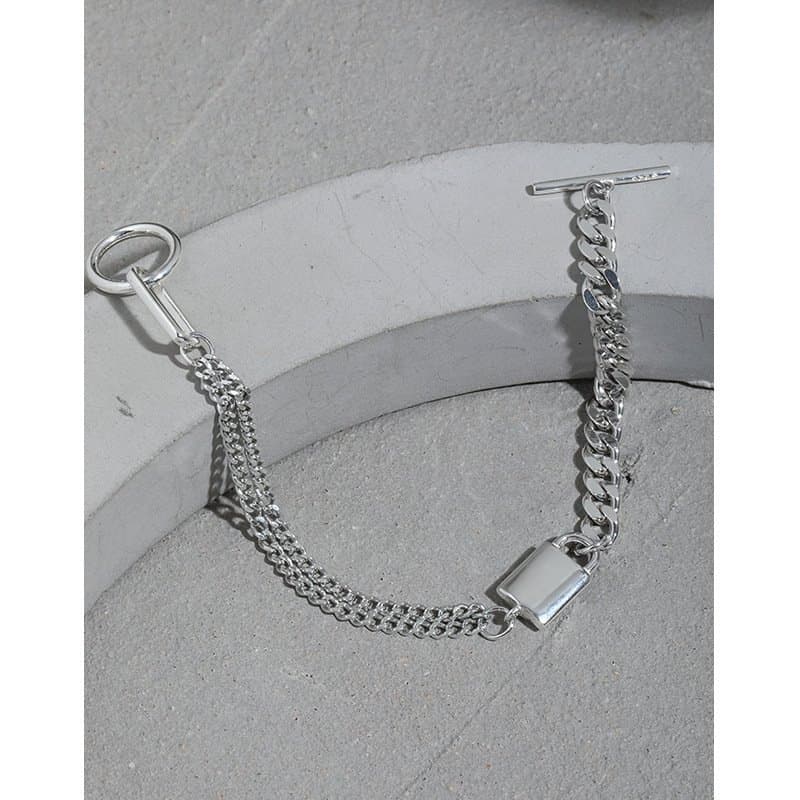 Asymmetric Curb Chain OT 925 Sterling Silver Bracelet