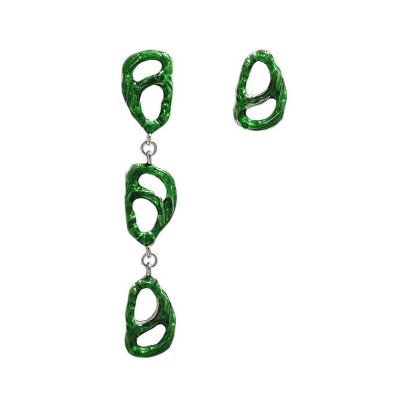 Asymmetric Green Hollow Pig Noise 925 Sterling Silver Dangling Earrings