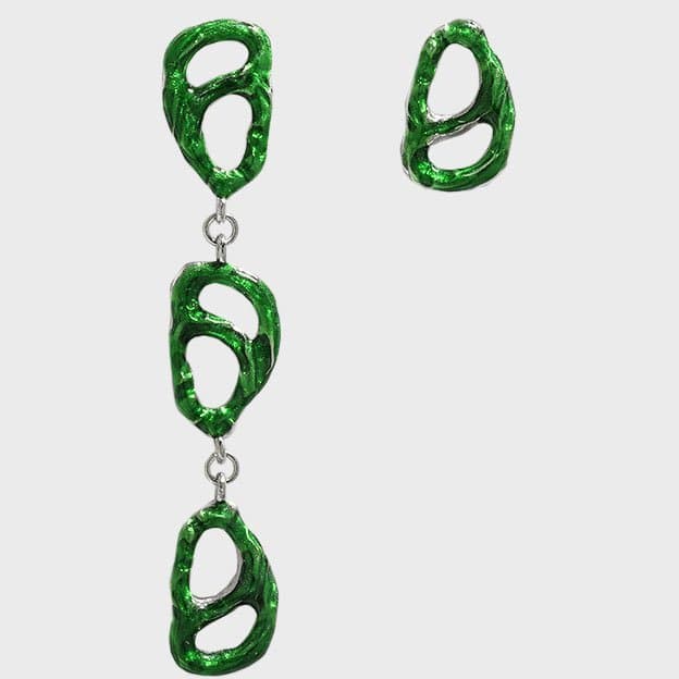 Asymmetric Green Hollow Pig Noise 925 Sterling Silver Dangling Earrings