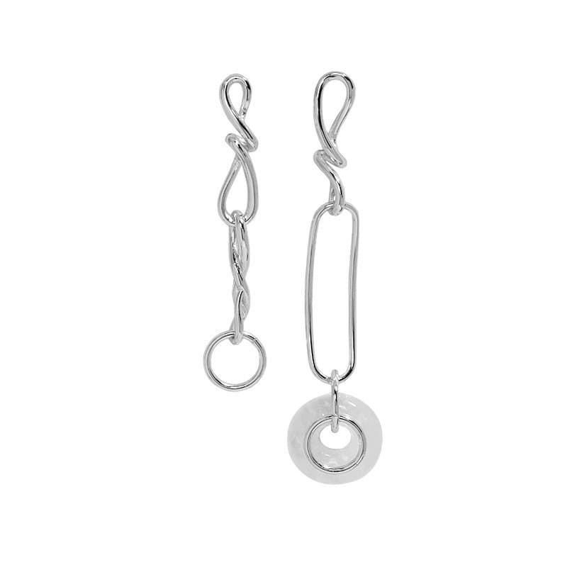 Asymmetric Hollow Twisted Chain Natural Crystal 925 Sterling Silver Dangling Earrings