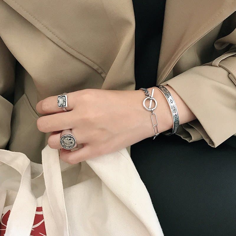 Asymmetric Vintage Curb Chain OT 925 Sterling Silver Bracelet
