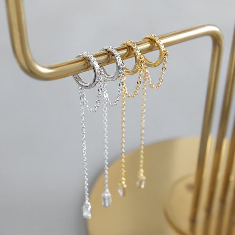 CZ Hoop 925 Sterling Silver Dangling Earrings