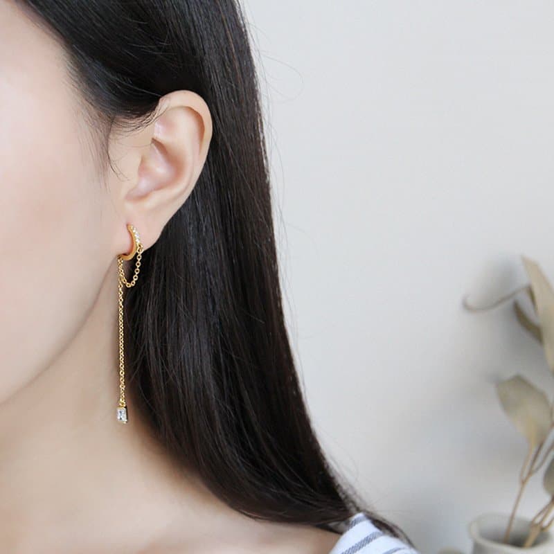 CZ Hoop 925 Sterling Silver Dangling Earrings