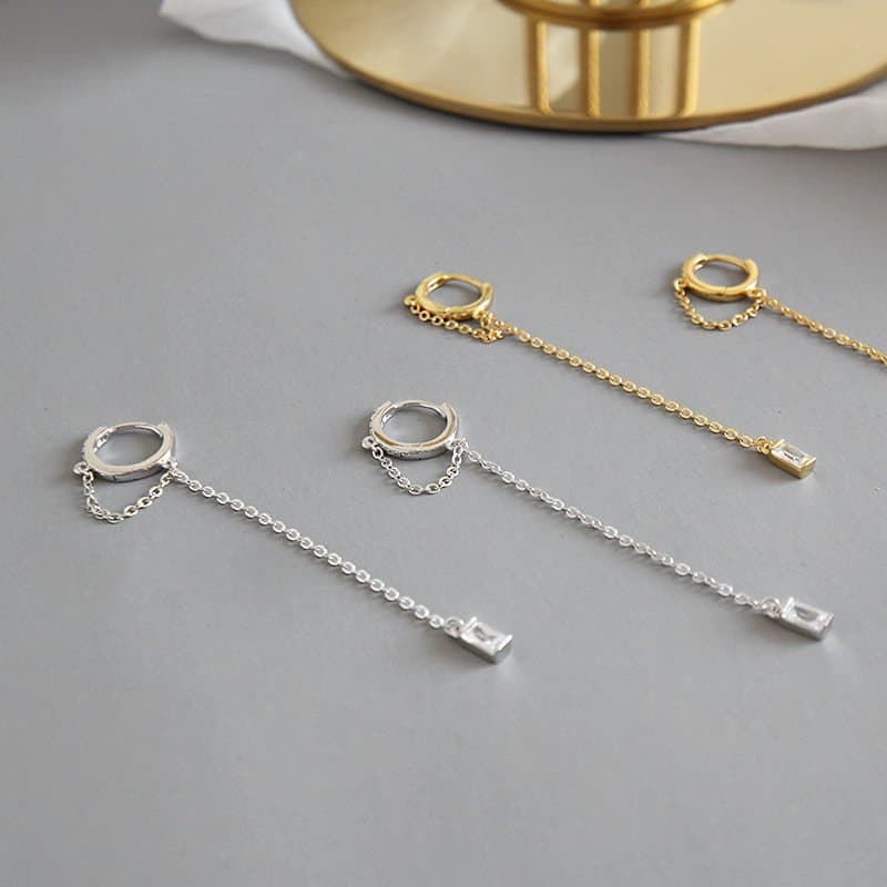 CZ Hoop 925 Sterling Silver Dangling Earrings