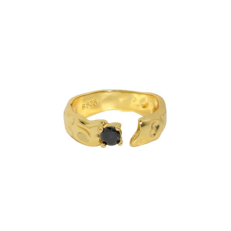 Black CZ Irregular 925 Sterling Silver Adjustable Ring