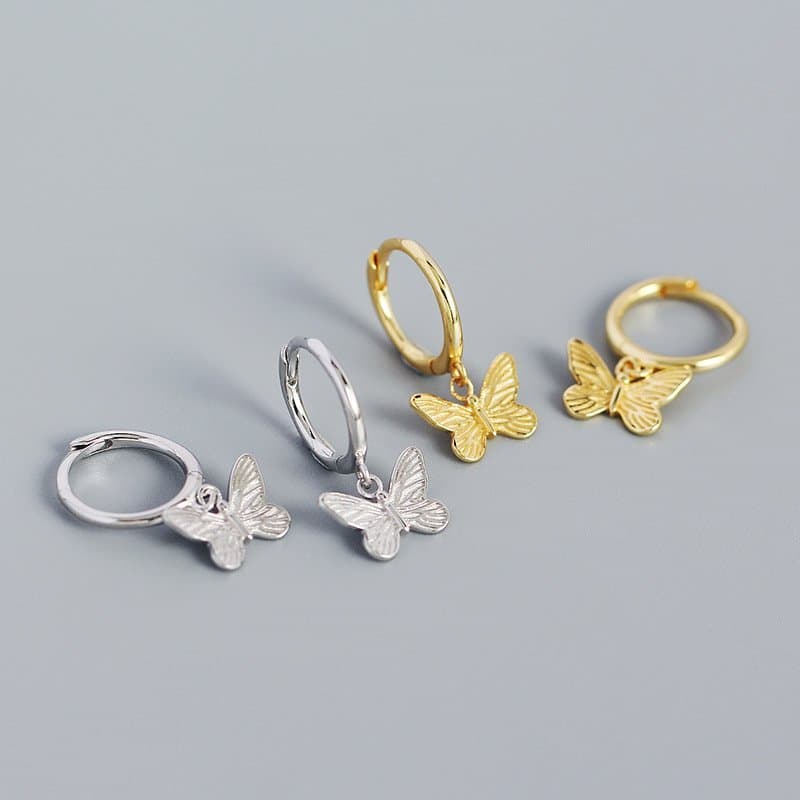Butterdly Flying CZ Butterfy 925 Sterling Silver Hoop Earrings