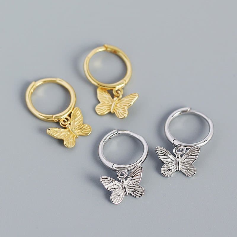 Butterdly Flying CZ Butterfy 925 Sterling Silver Hoop Earrings