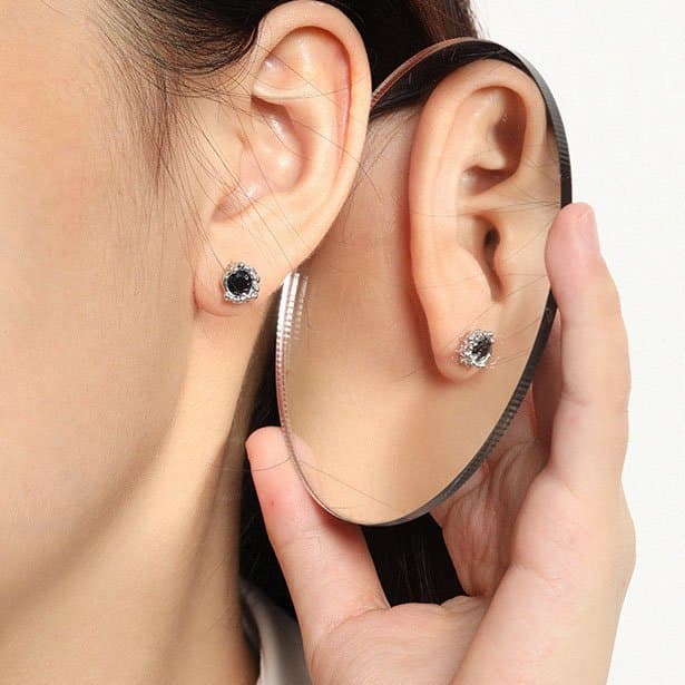 Black CZ Flower Bud 925 Sterling Silver Stud Earrings