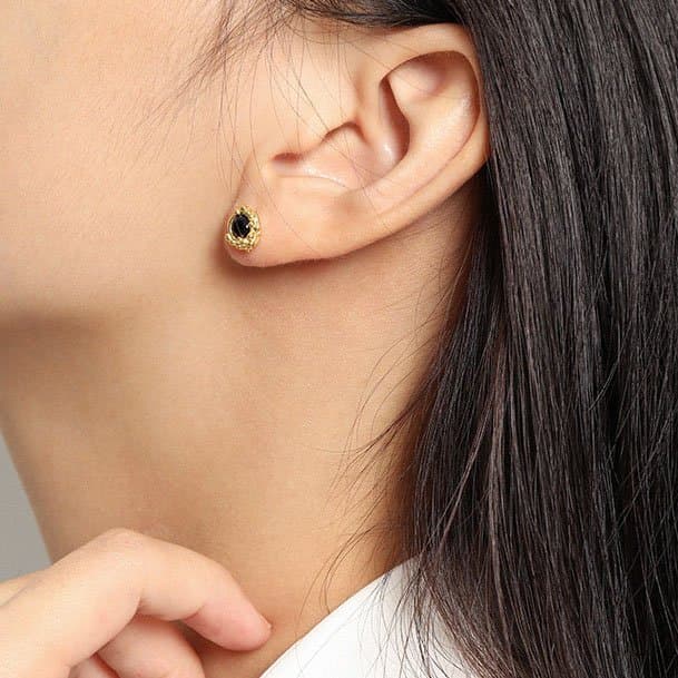 Black CZ Flower Bud 925 Sterling Silver Stud Earrings