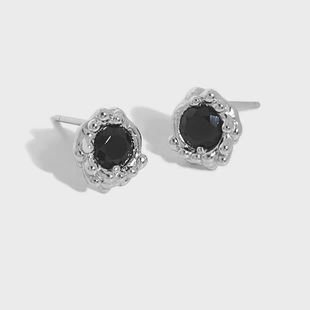 Black CZ Flower Bud 925 Sterling Silver Stud Earrings