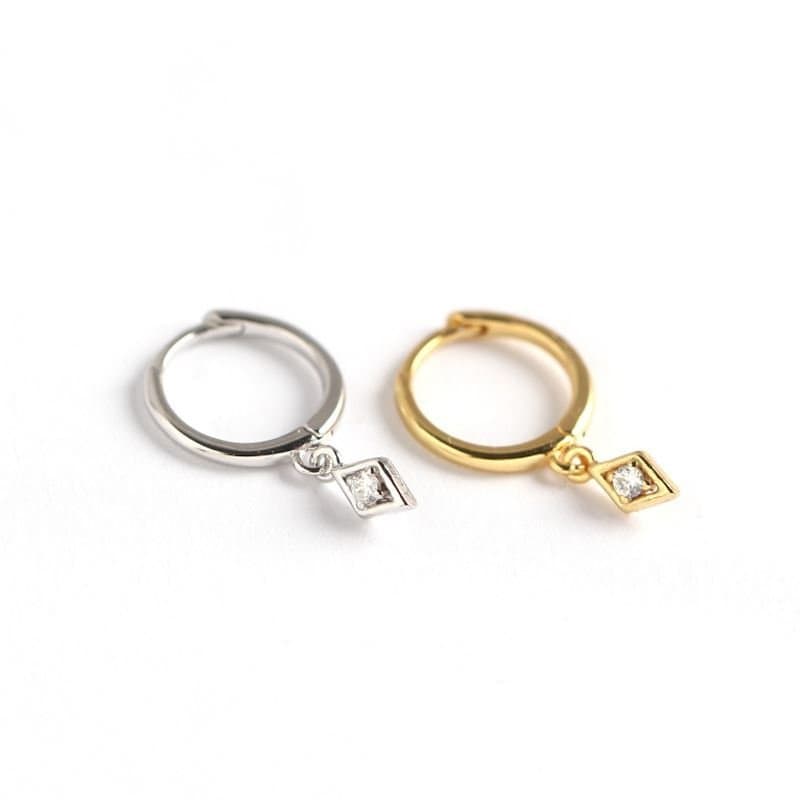 CZ Geometric Rhombus 925 Sterling Silver Hoop Earrings