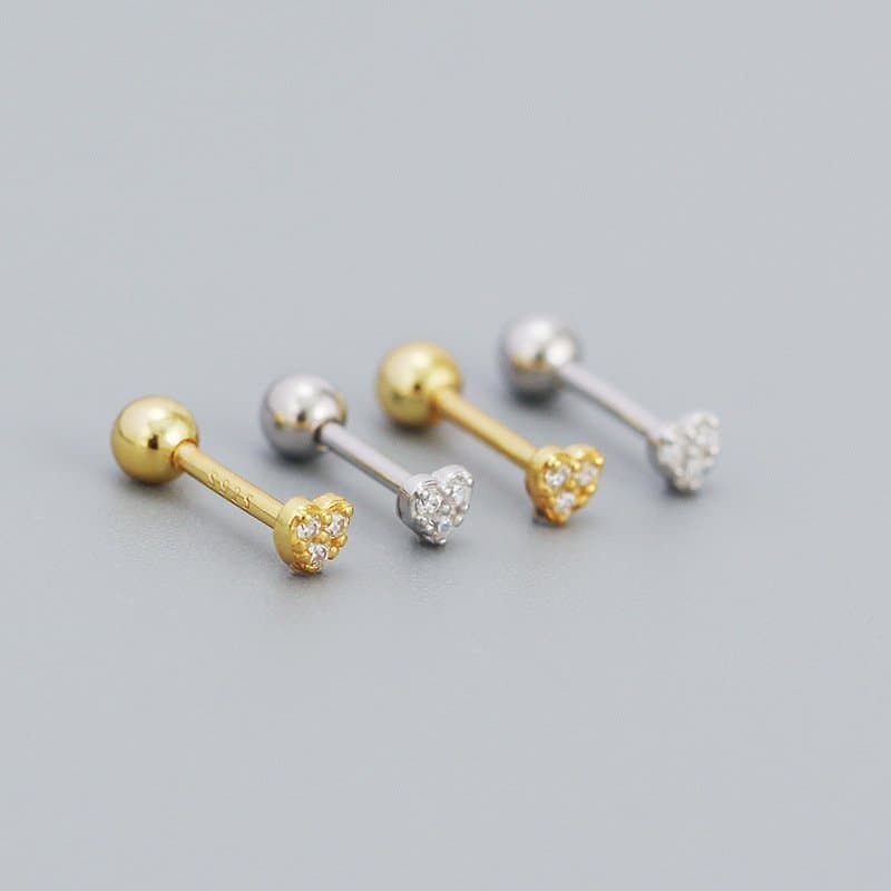 CZ Mini Heart Ball 925 Sterling Silver Stud Earrings
