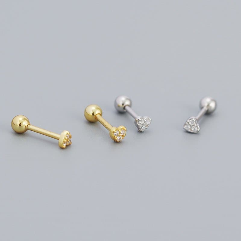 CZ Mini Heart Ball 925 Sterling Silver Stud Earrings