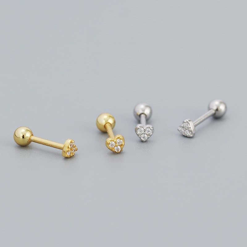CZ Mini Heart Ball 925 Sterling Silver Stud Earrings