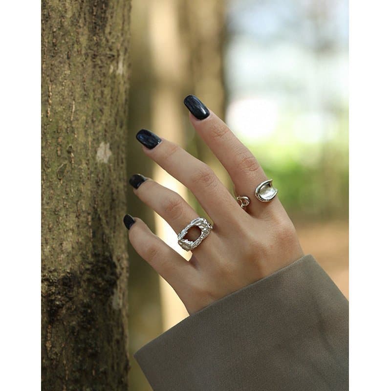 Geometric Irregular River 925 Sterling Silver Adjustable Ring