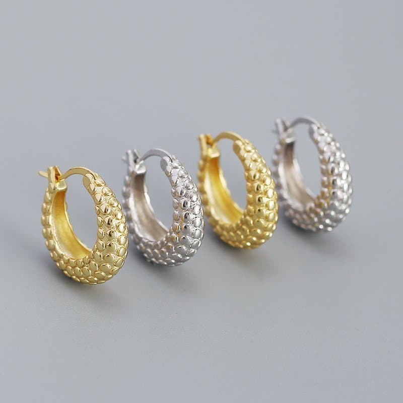 Round Rivet Circle 925 Sterling Silver Huggie Hoop Earrings