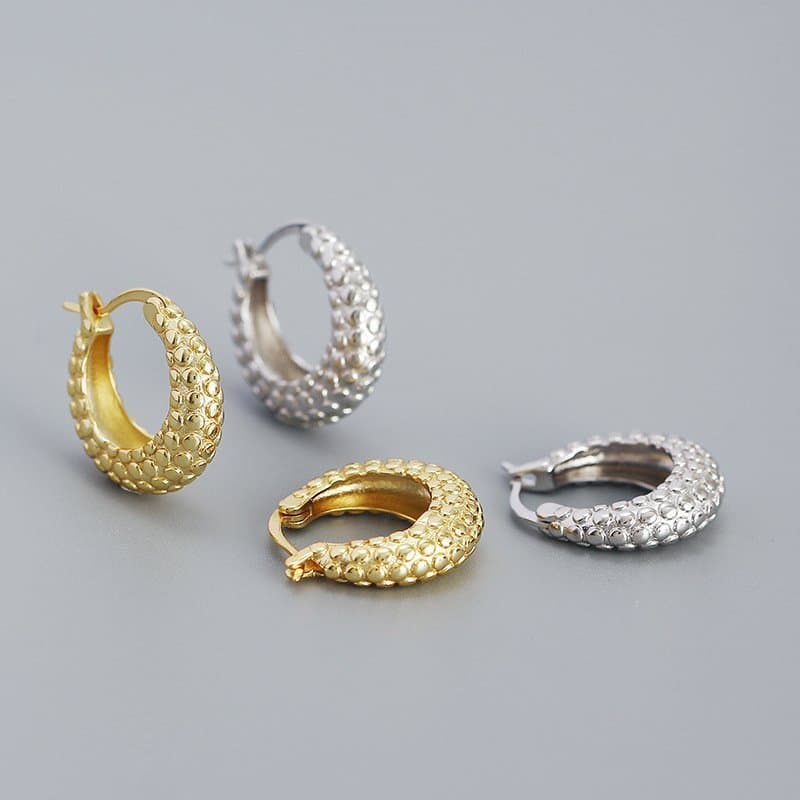 Round Rivet Circle 925 Sterling Silver Huggie Hoop Earrings
