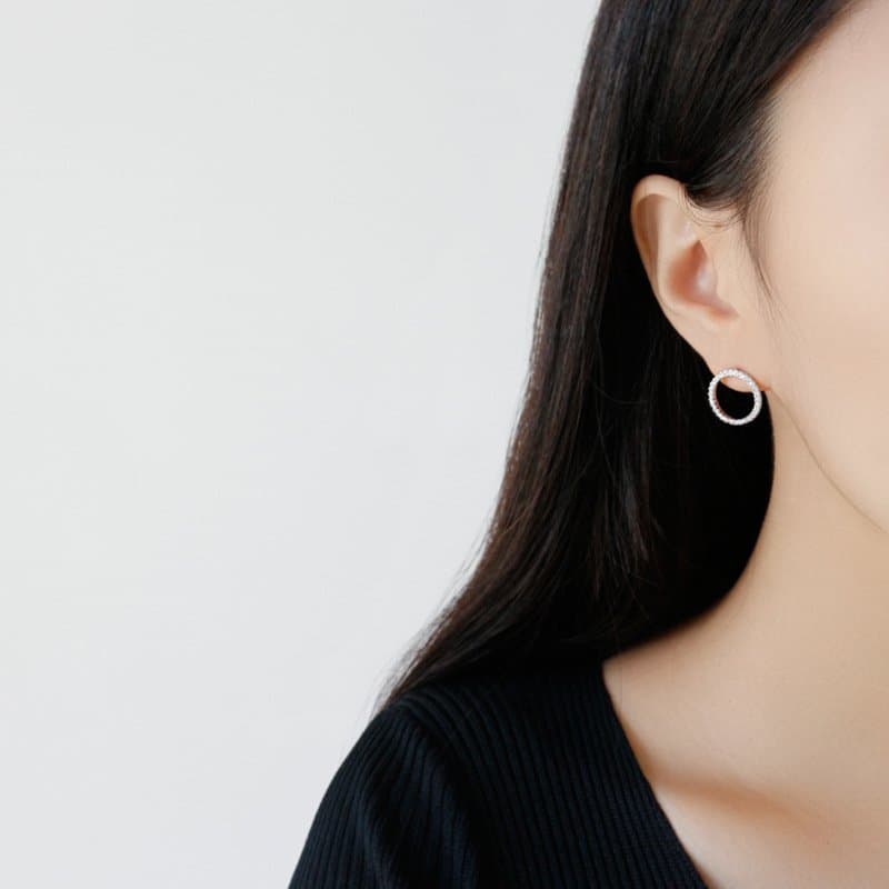 Classic Geometric Hollow CZ Circle 925 Sterling Silver Stud Earrings