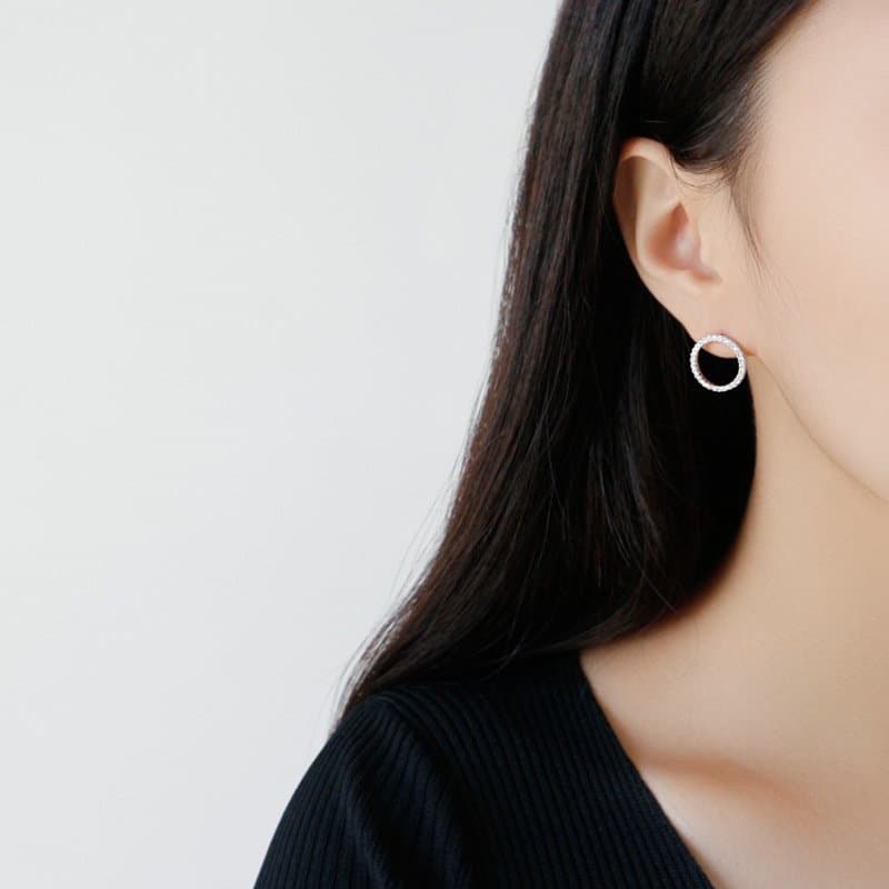 Classic Geometric Hollow CZ Circle 925 Sterling Silver Stud Earrings