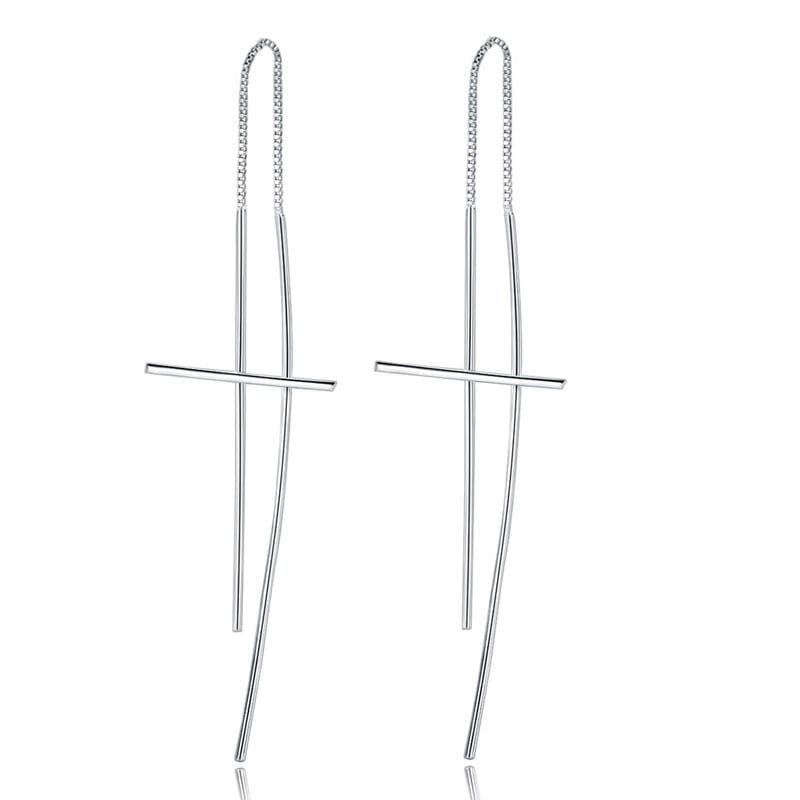 Dangle Drop Cross Sterling Silver Earrings