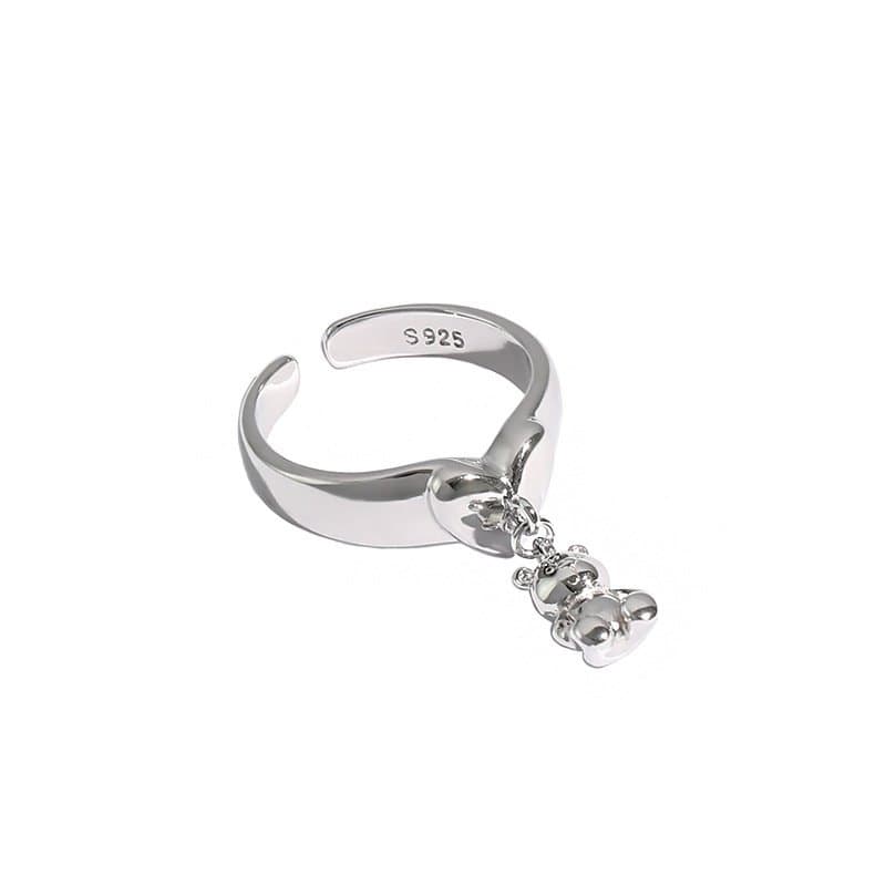 Mini Bear Heart 925 Sterling Silver Adjustable Ring