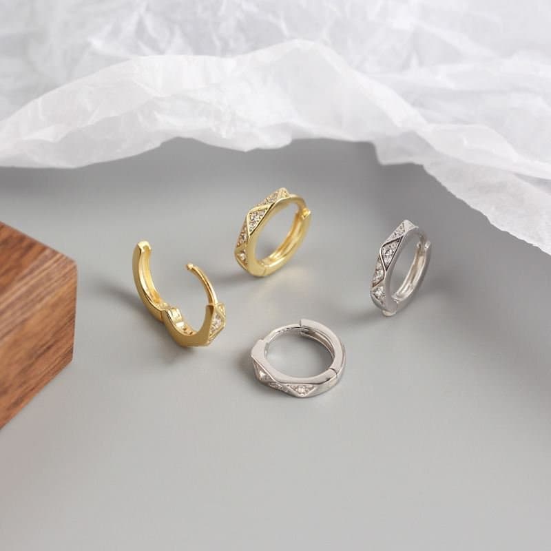CZ Geometric Wave 925 Sterling Silver Hoop Earrings