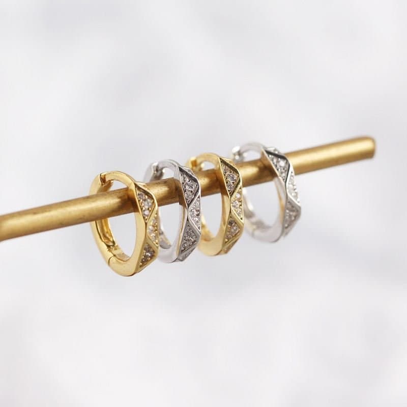 CZ Geometric Wave 925 Sterling Silver Hoop Earrings