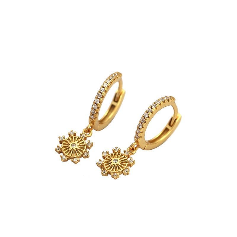 Eight Pointed Star CZ Geometric 925 Sterling Silver Hoop Earrings