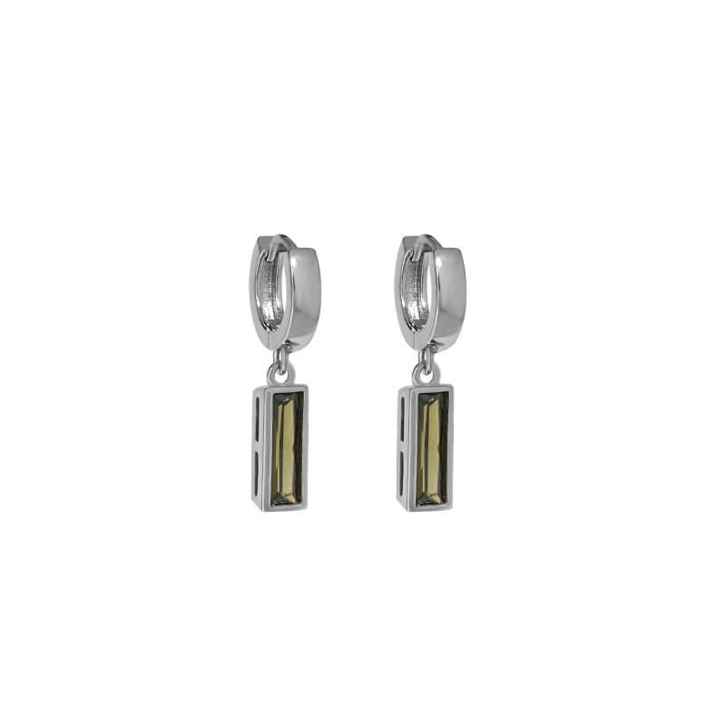 Elegant Green CZ Rectangle Geometric 925 Sterling Silver Dangling Earrings