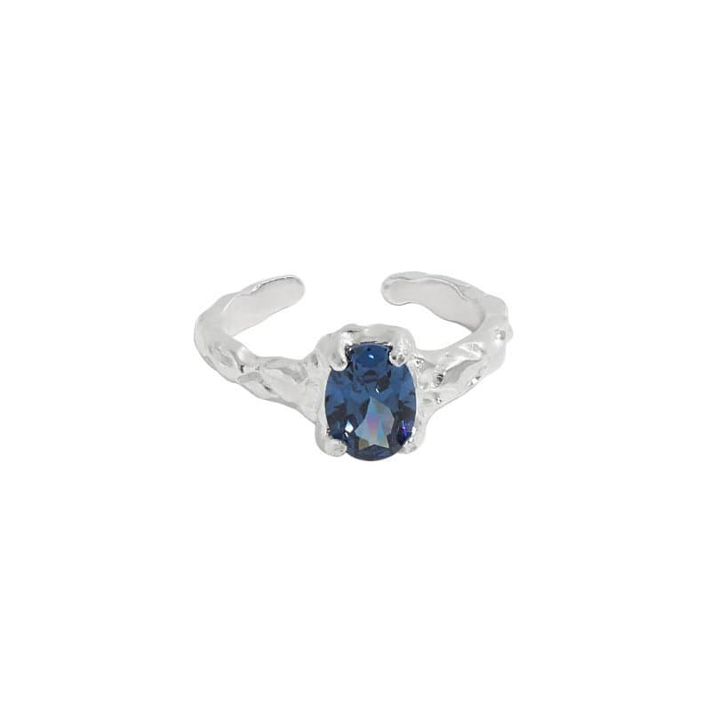 Elegant Oval Blue CZ 925 Sterling Silver Adjustable Ring